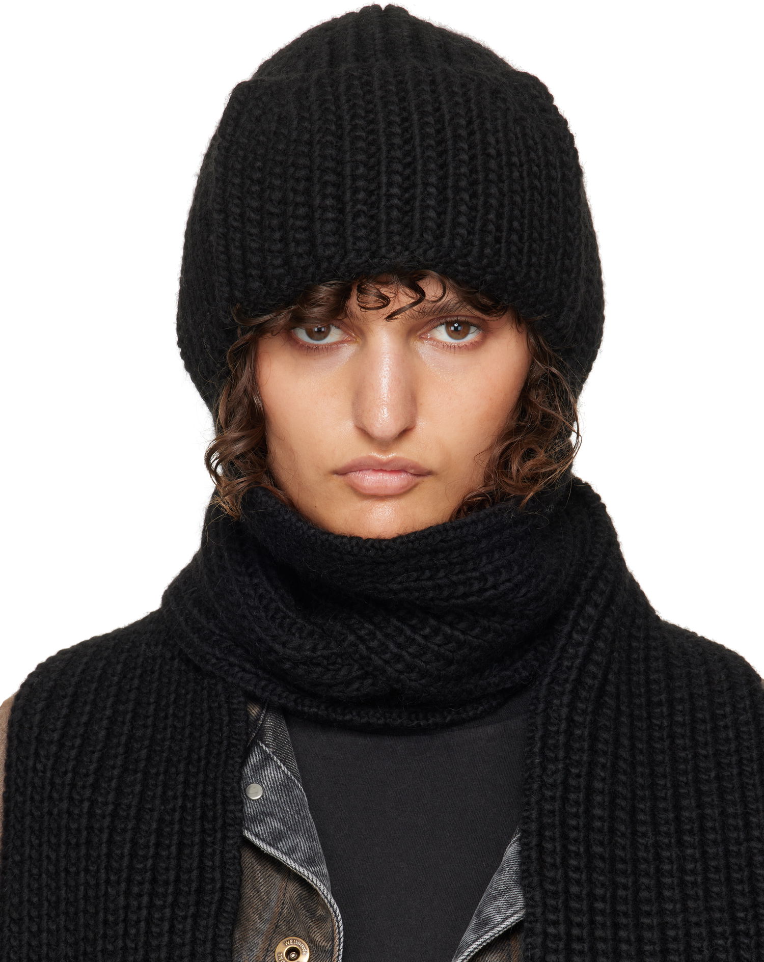 Pipo We11done We11done Chunky Knit Muffler & Beanie Set Musta | WD-KH3-24-642-U-BK, 0