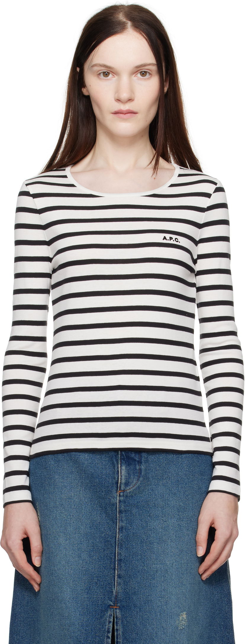 T-paita A.P.C. Striped Long Sleeve T-Shirt Valkoinen | COHCA-F26373
