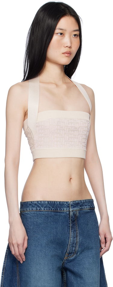 Tankkitoppi Balmain Labyrinth Monogram Tank Top Beige | EF1AA025KI02, 1
