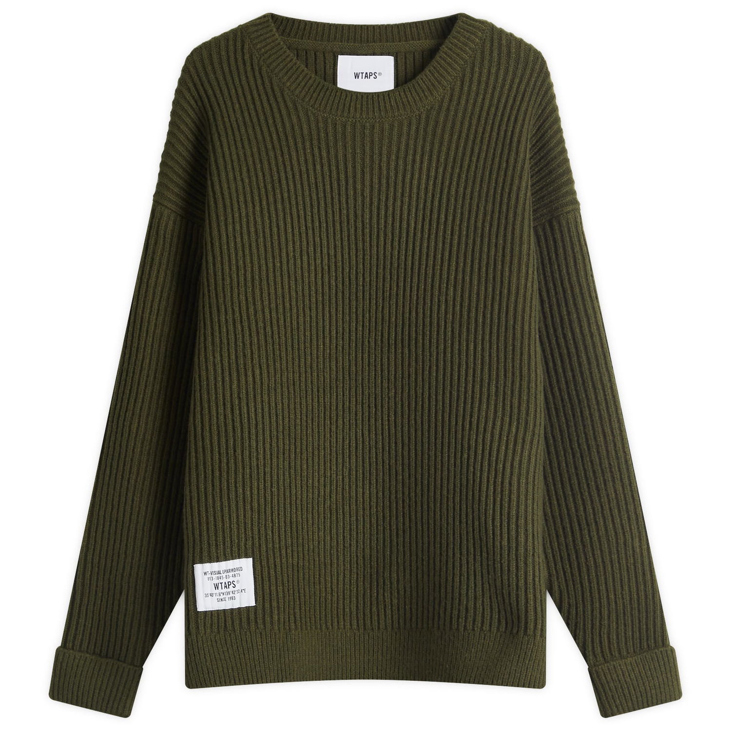 Villapaita WTAPS WTAPS 06 Heavy Ribbed Knit Sweater, Size Large Vihreä | 242MADT-KNM06-OLV, 0