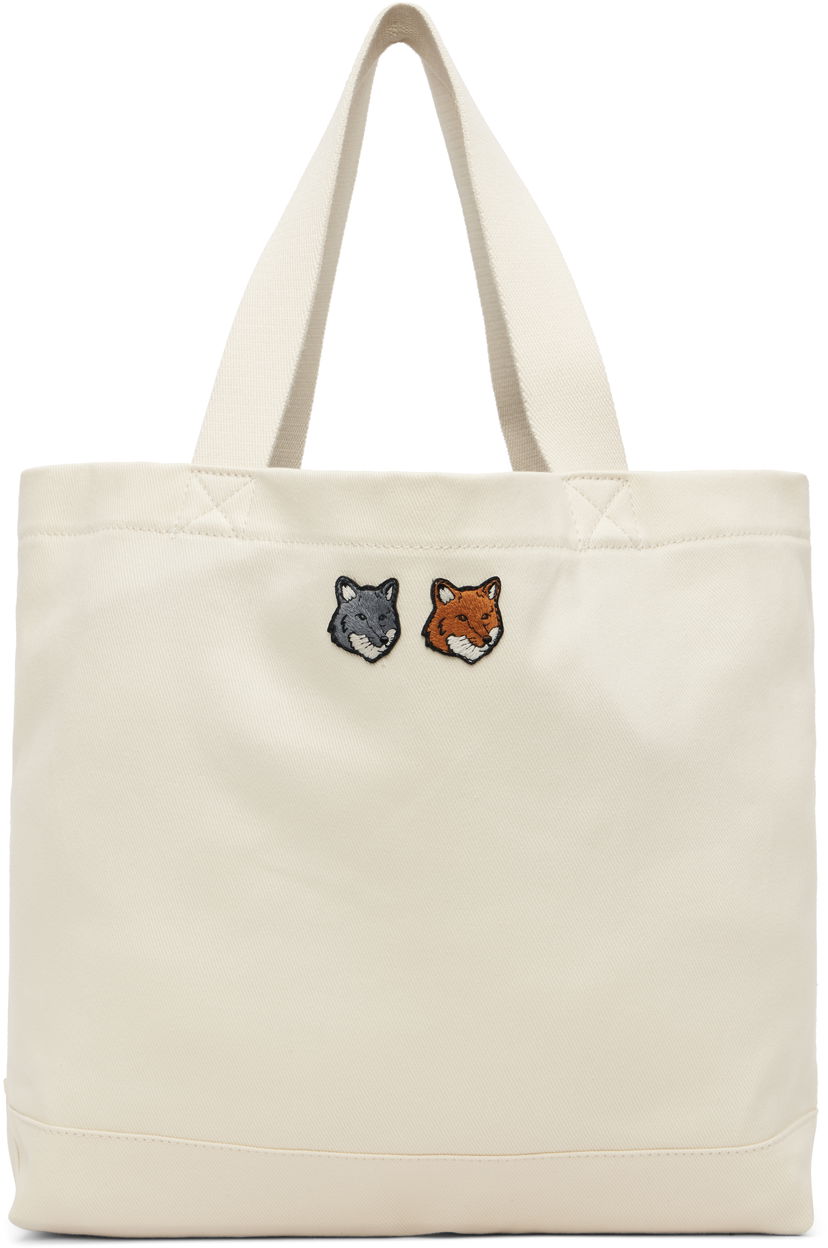 Kangaskassi MAISON KITSUNÉ Maison Kitsuné Double Fox Head Tote Bag Valkoinen | OW511CFWW0096