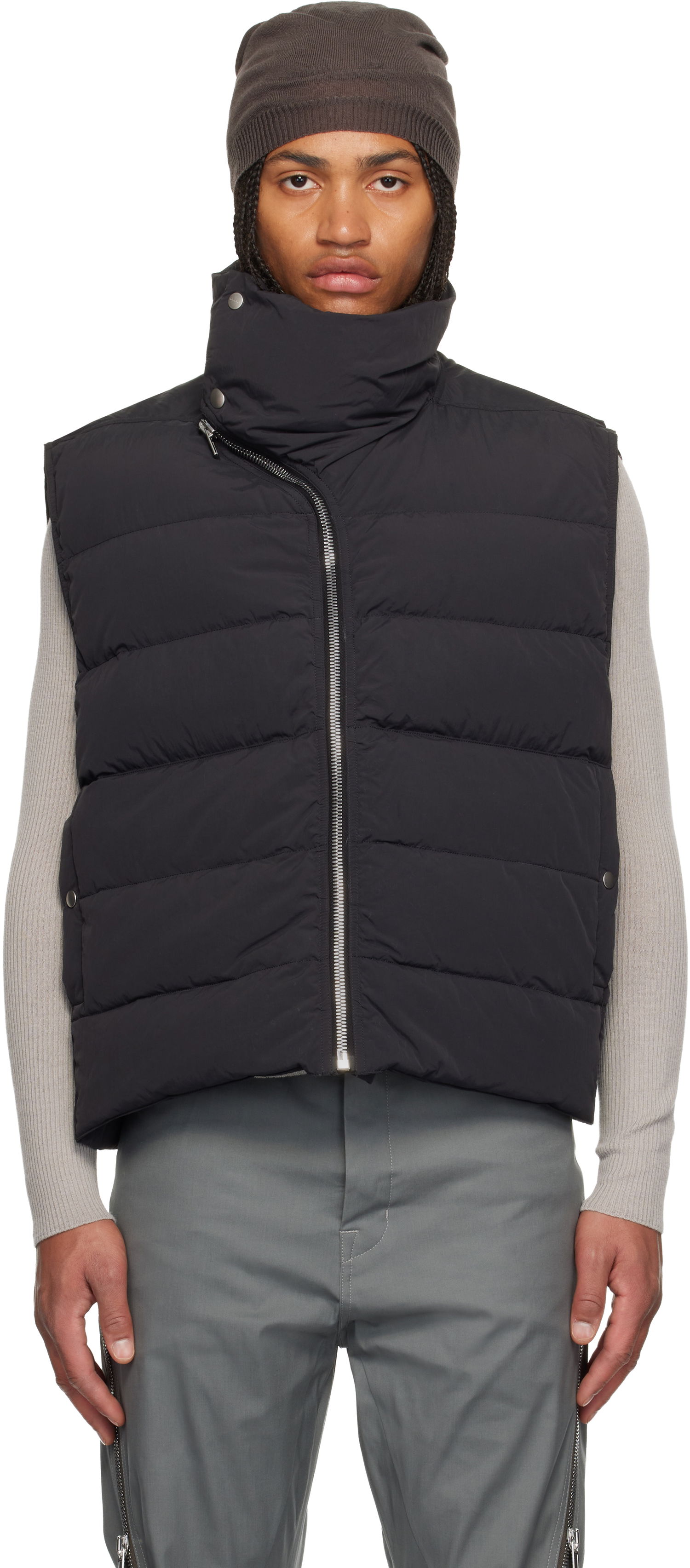 Liivi Rick Owens Concordians Flight High Neck Asymmetrical Zip Puffer Down Vest Musta | RU02E1798 MTD1, 0