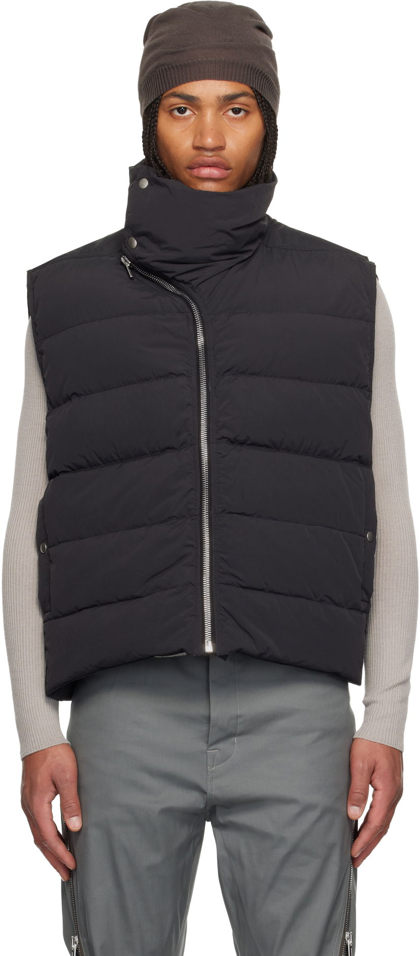 Liivi Rick Owens Concordians Flight High Neck Asymmetrical Zip Puffer Down Vest Musta | RU02E1798 MTD1