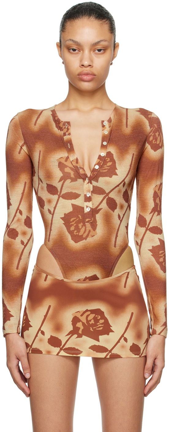 Body Miaou Miaou Carrie Rose Print Bodysuit Ruskea | 6006WOSSRO