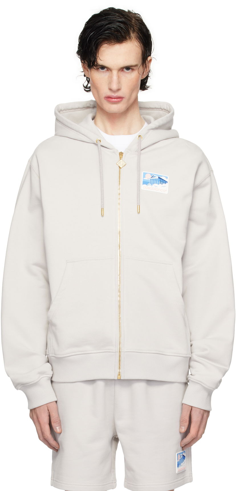 Huppari Casablanca Men's Temple Print Zip Hoodie Harmaa | MPS25-JTP-150-01