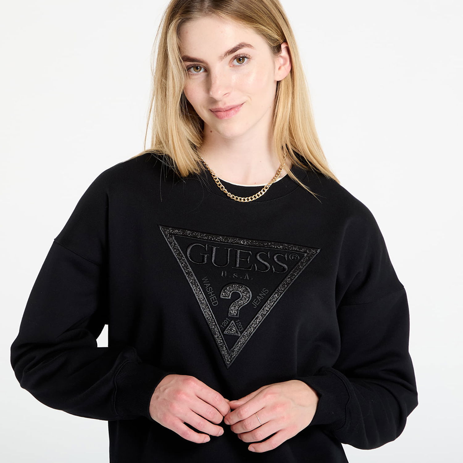 Huppari GUESS GUESS Triangle Glitter Sweatshirt Musta | W5BQ11KC8I1-JBLK, 1