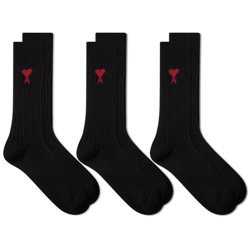 Sukat AMI 3 Pack A Heart Ribbed Socks Musta | USC003-379-001
