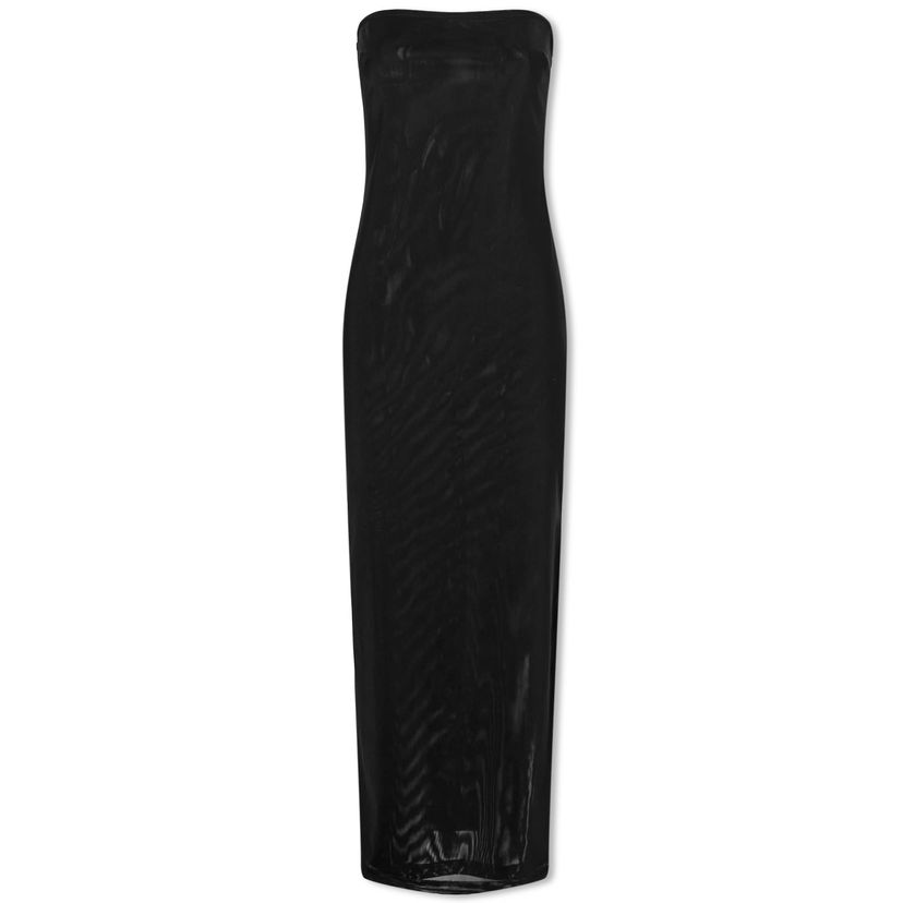 Mekko Miaou Miaou Lila Strapless Sheer Mesh Midi Dress, Size Large Musta | 5025PM3BLK