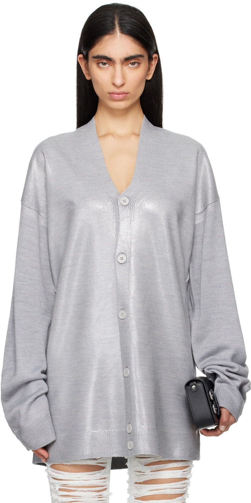 Villapaita Maison Margiela MM6 Maison Margiela Plastified Knit Cardigan Harmaa | S62HP0026 M13120