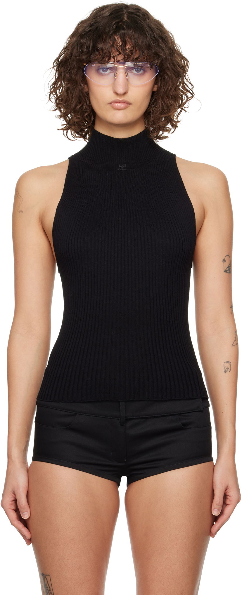 Villapaita Courrèges Courrèges Mock Neck Rib Tank Top Musta | 125MTO384FI0049