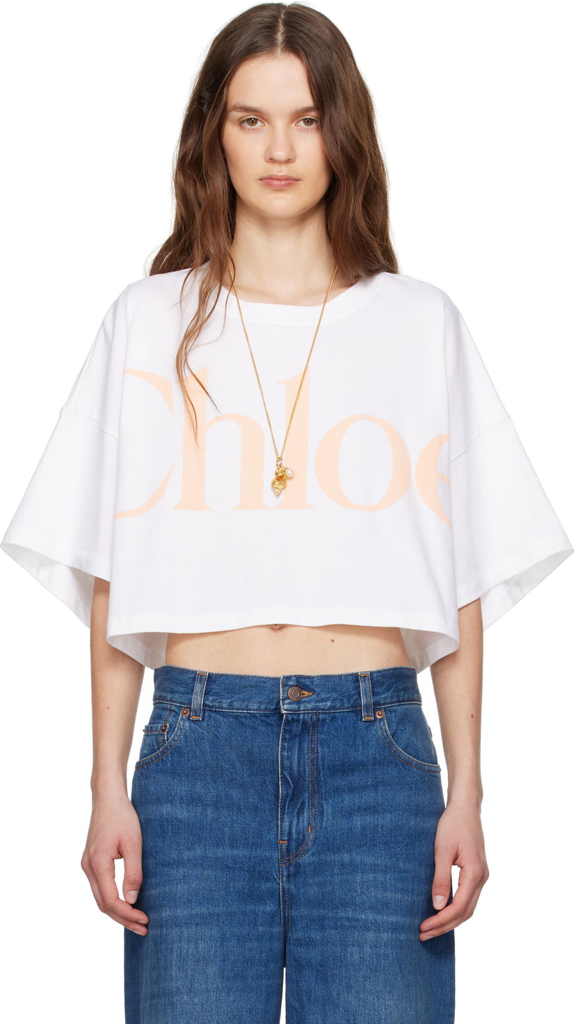 Crop top CHLOÉ Chloe Oversized Cropped Logo T-Shirt Valkoinen | CH25UJH09183