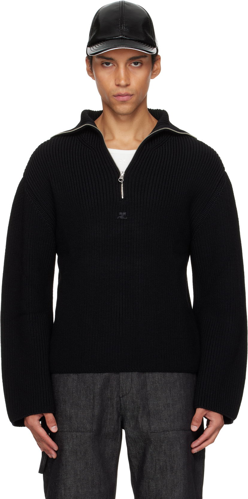 Villapaita Courrèges Courrèges Ribbed Wool Trucker Sweater Musta | 325MPU243FI0036