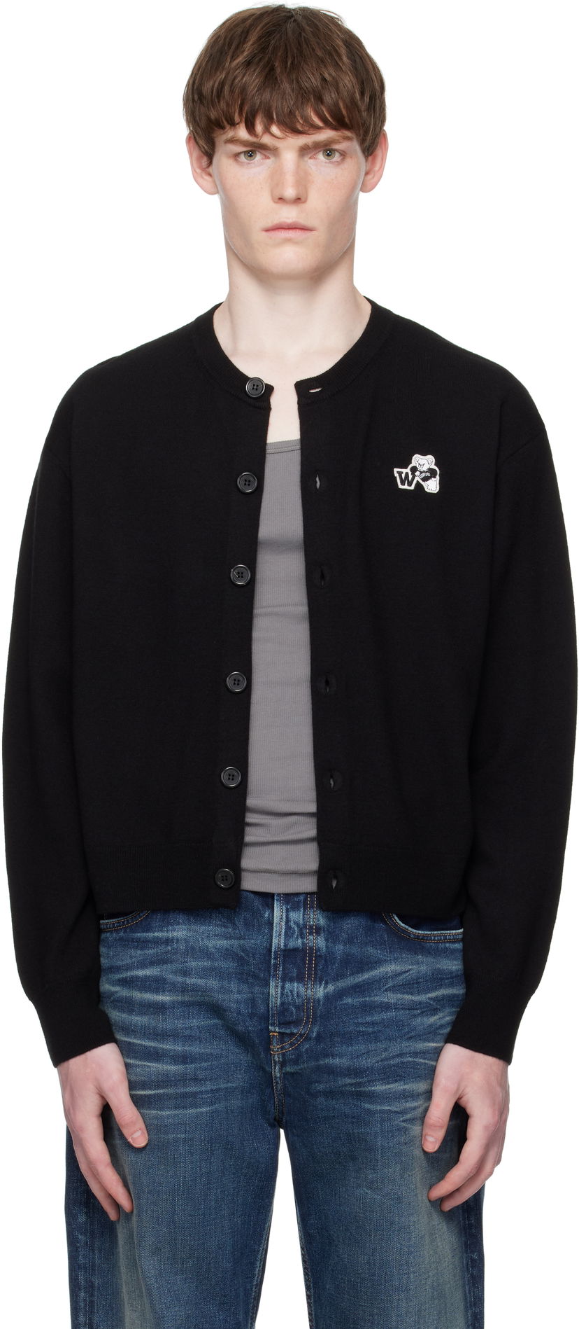 Villapaita We11done We11done Teddy Logo Cardigan Musta | WD-KC2-25-611-U-BK
