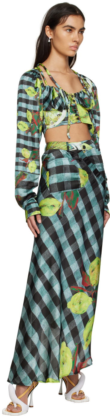 Crop top Ottolinger Ottolinger Lemon Gingham Tie-Front Crop Top Vihreä | 1101204, 3