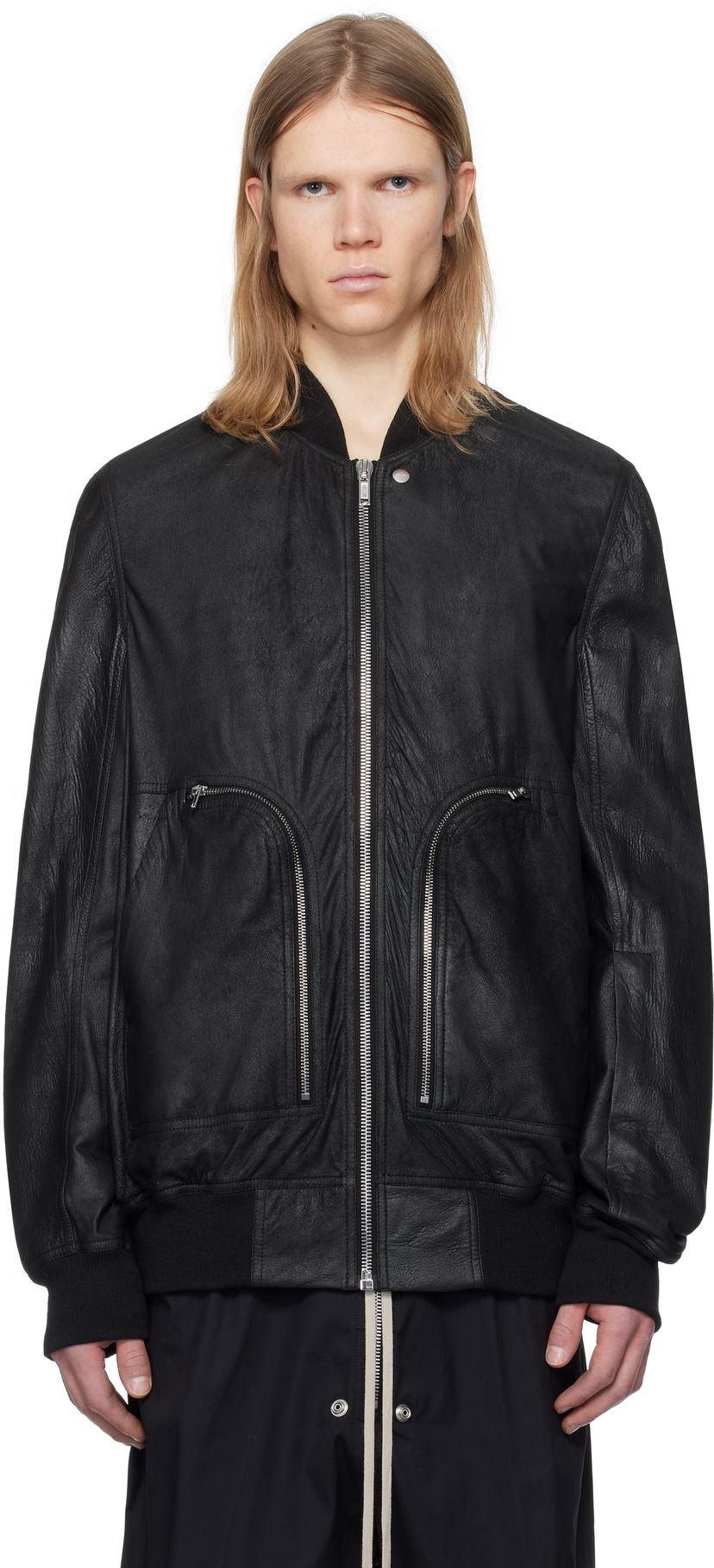 Bomber-takki Rick Owens Rick Owens Hollywood Flight Leather Jacket Musta | RU01E5771 LBA