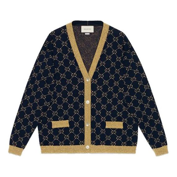 Villapaita Gucci V-Neck Cardigan with Metallic Pattern Sininen | 529193-X9W83-4921, 0