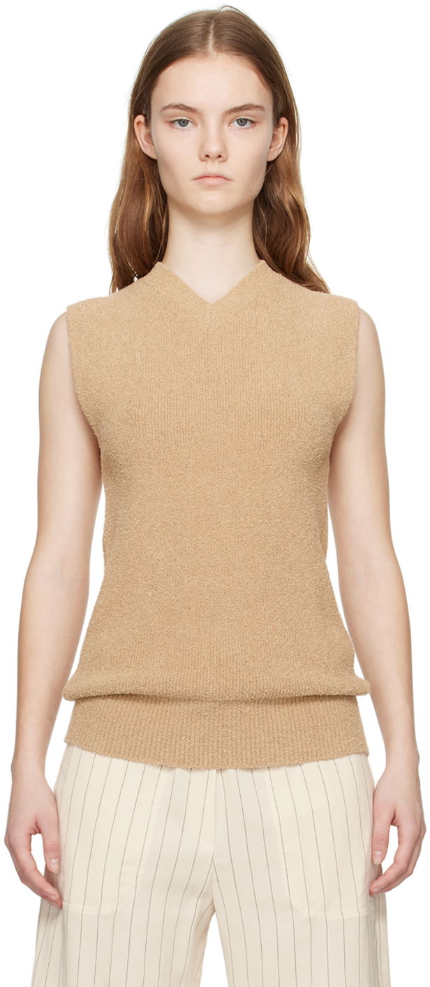 Villapaita TOTEME TOTEME V-Neck Tank Top Beige | 242-WRT2210-YA0043