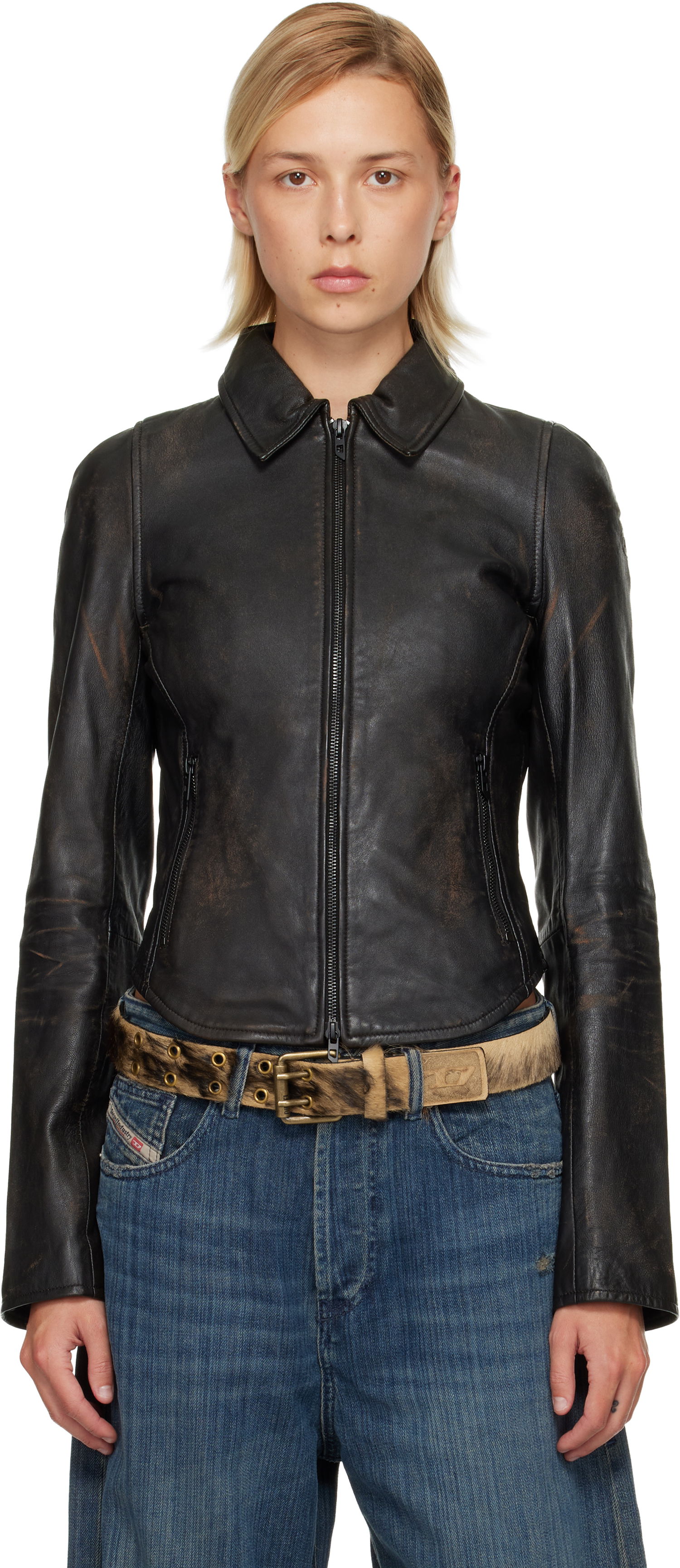 Takki Diesel L-Egrad Distressed Leather Jacket Musta | A19596 0ILBS, 0