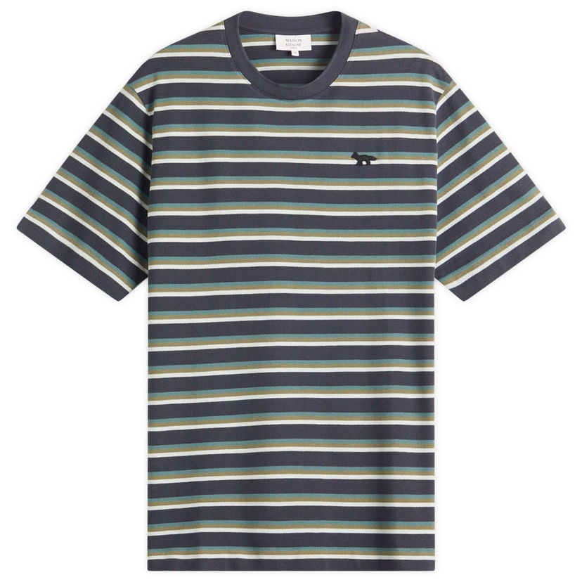 T-paita MAISON KITSUNÉ Maison Kitsuné Profile Fox Patch Striped Comfort T-Shirt Tummansininen | OM00103KJ7010-0288