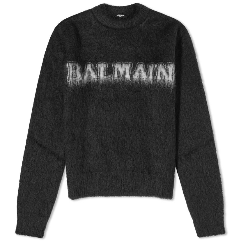 Villapaita Balmain Balmain Brushed Mohair Logo Pullover Jumper Musta | BF0KD025KF38-EAB