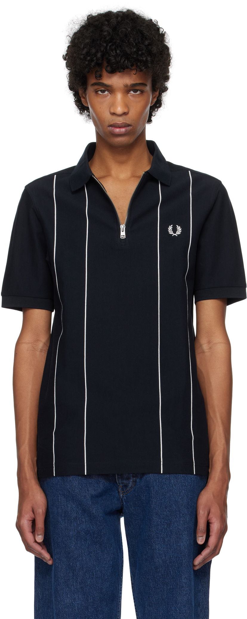 Poolopaita Fred Perry Fred Perry Pinstripe Zip Neck Polo Tummansininen | M9871