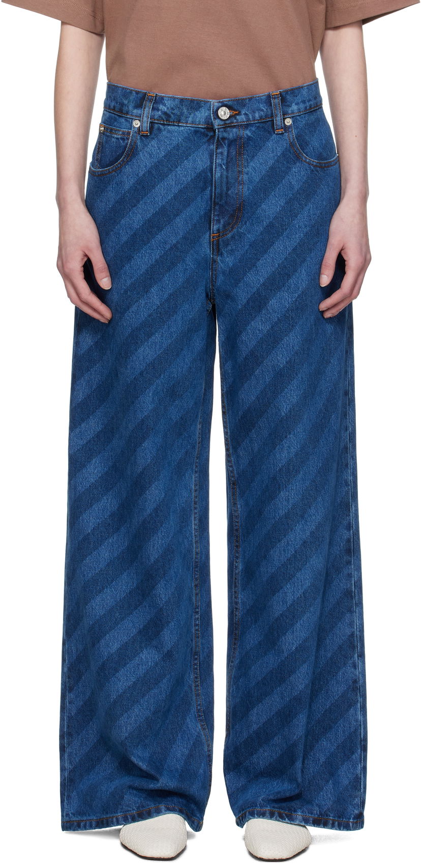 Jeans Marni Marni Wide Leg Diagonal Stripe Jeans Sininen | PAJD0432A0 USCX36