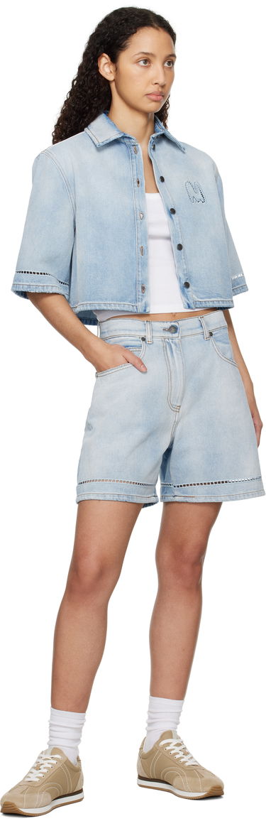 Shortsit MSGM MSGM Perforated Light Washed Denim Shorts Sininen | 3841MDB230X 257271, 3