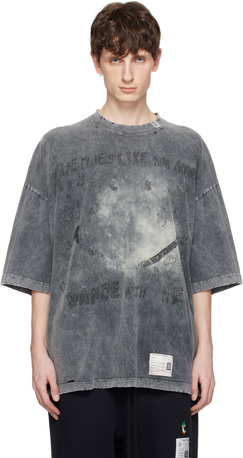 T-paita Maison MIHARA YASUHIRO Maison MIHARA YASUHIRO Bleached Smily Face Print T-Shirt Harmaa | A14TS622