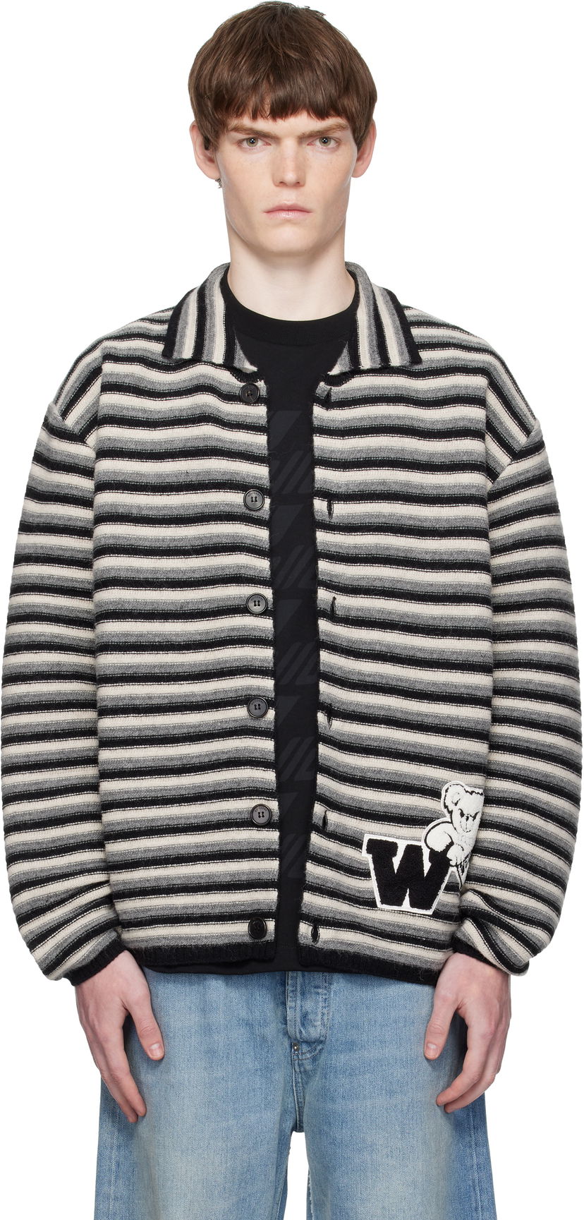Villapaita We11done We11done Stripe Embroidered Cardigan Monivärinen | WD-KC2-25-620-U-BK