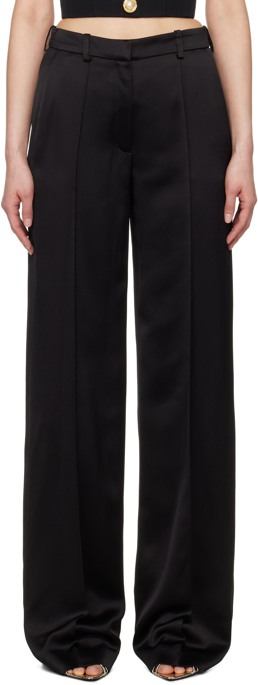 Housut Balmain Balmain Satin Straight-Leg Trousers Musta | EF0PO160VB01