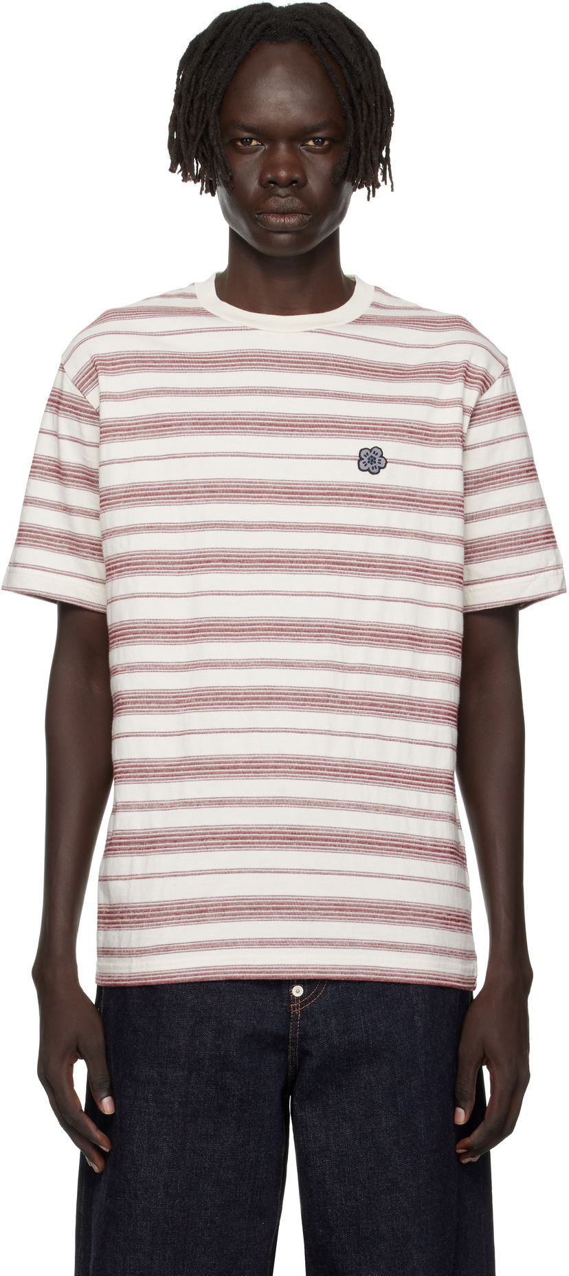 T-paita KENZO Kenzo Paris 'Boke Flower' Embroidered Striped T-Shirt Valkoinen | FF65TS2534SC