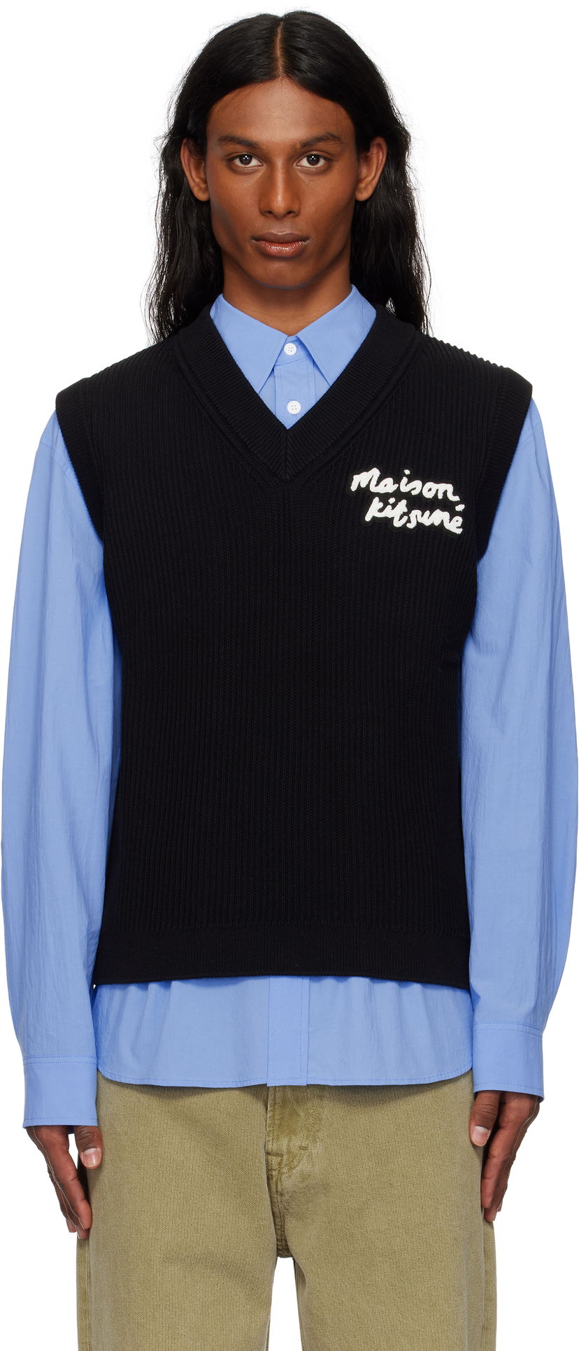 Villapaita MAISON KITSUNÉ Maison Kitsuné Handwriting Ribbed Vest Musta | OM00810KT1126