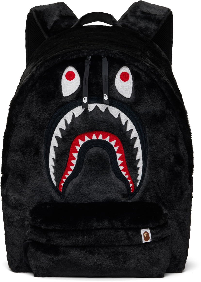 Reppu BAPE Shark Fur Daypack Backpack Musta | 001BAK801001M