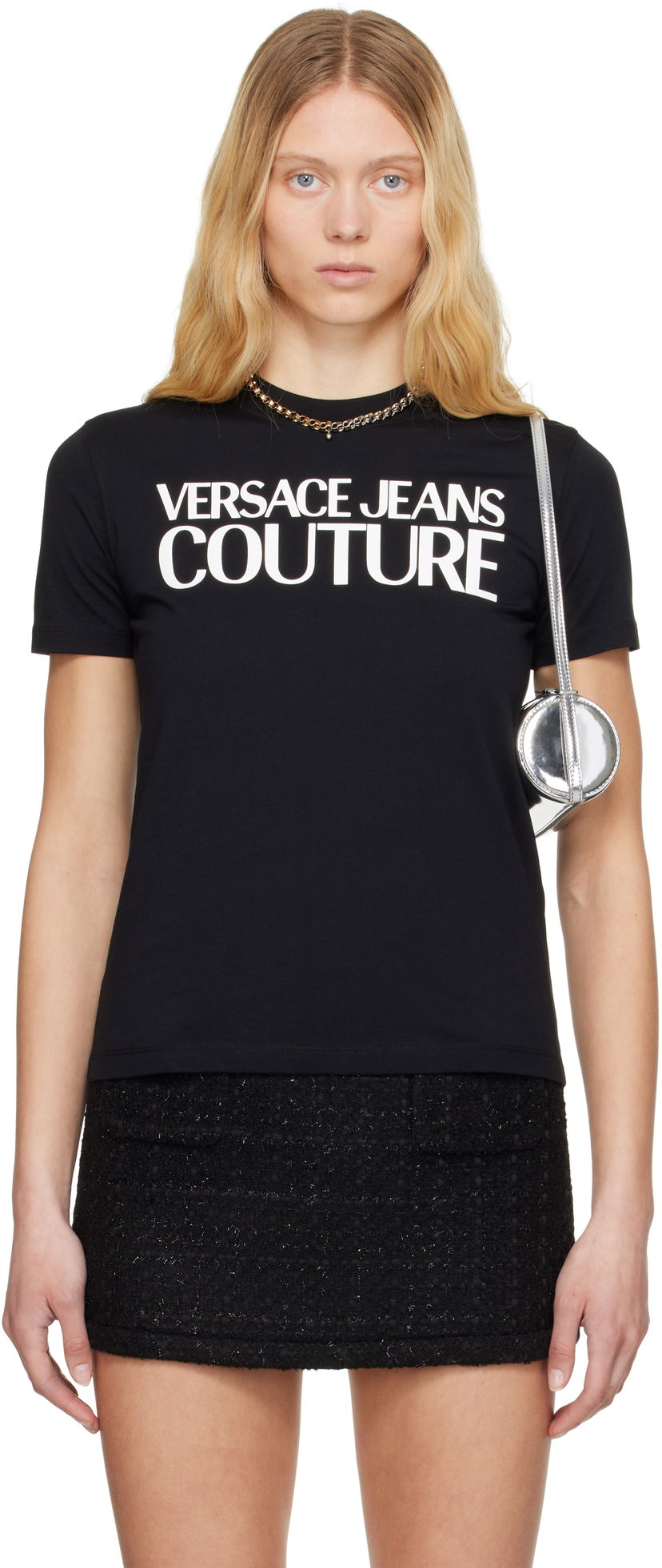 T-paita Versace Versace Jeans Couture Screen-Printed T-Shirt Musta | E78HAHE05_ECJ00E
