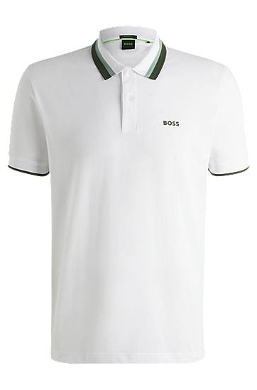 Poolopaita BOSS Paddy Active Polo Shirt with Contrast Stripes Valkoinen | 50538101