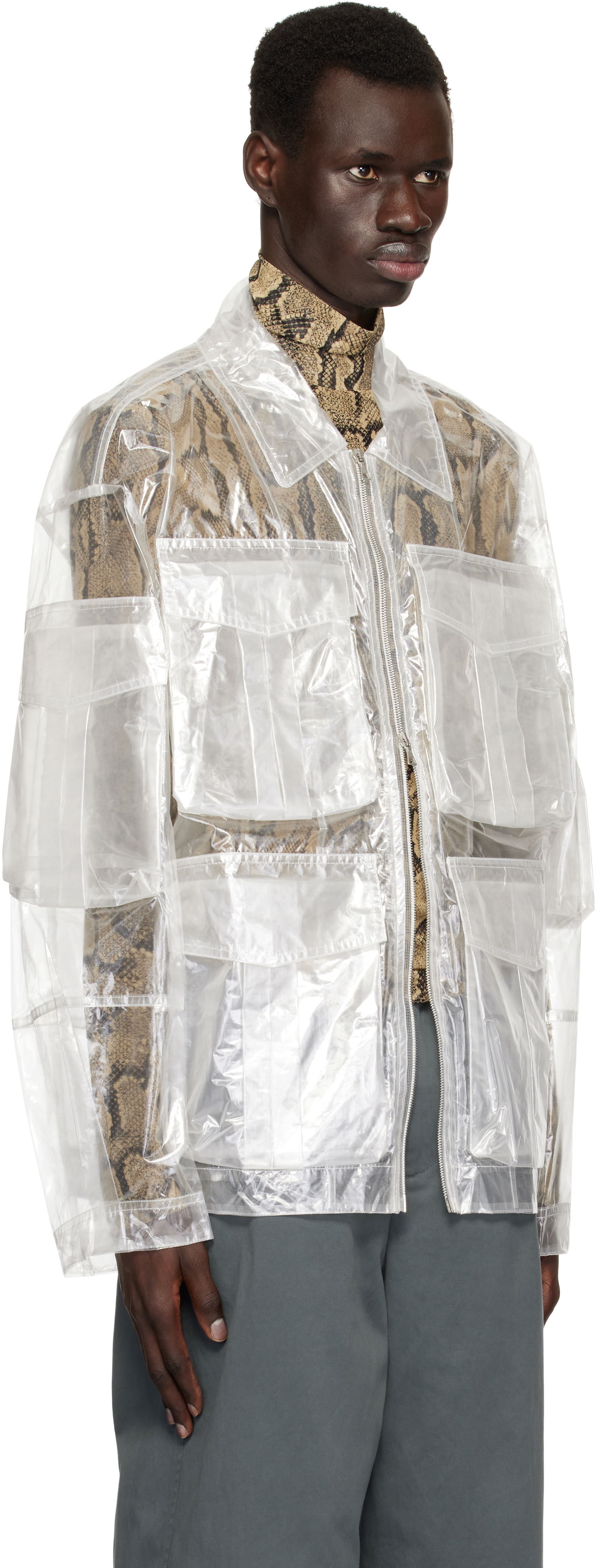 Takit Dries Van Noten Dries Van Noten Transparent Nylon Patch Pocket Jacket Valkoinen | 251-020529-1257, 1