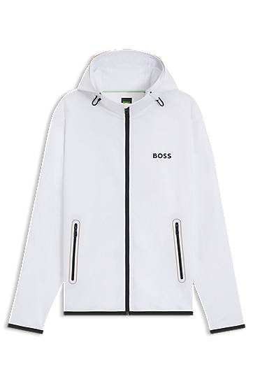 Huppari BOSS BOSS Active Stretch-Gabardine Zip-Up Hoodie Valkoinen | 50542948