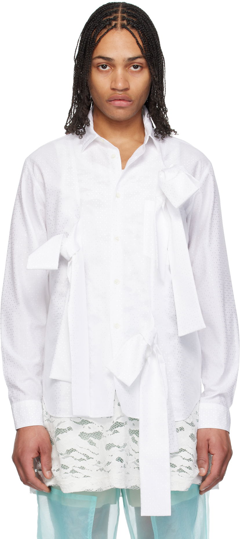 Paita Comme des Garçons Homme Plus Jacquard Cloth Shirt with Tie Cuffs Valkoinen | PO-B022-051