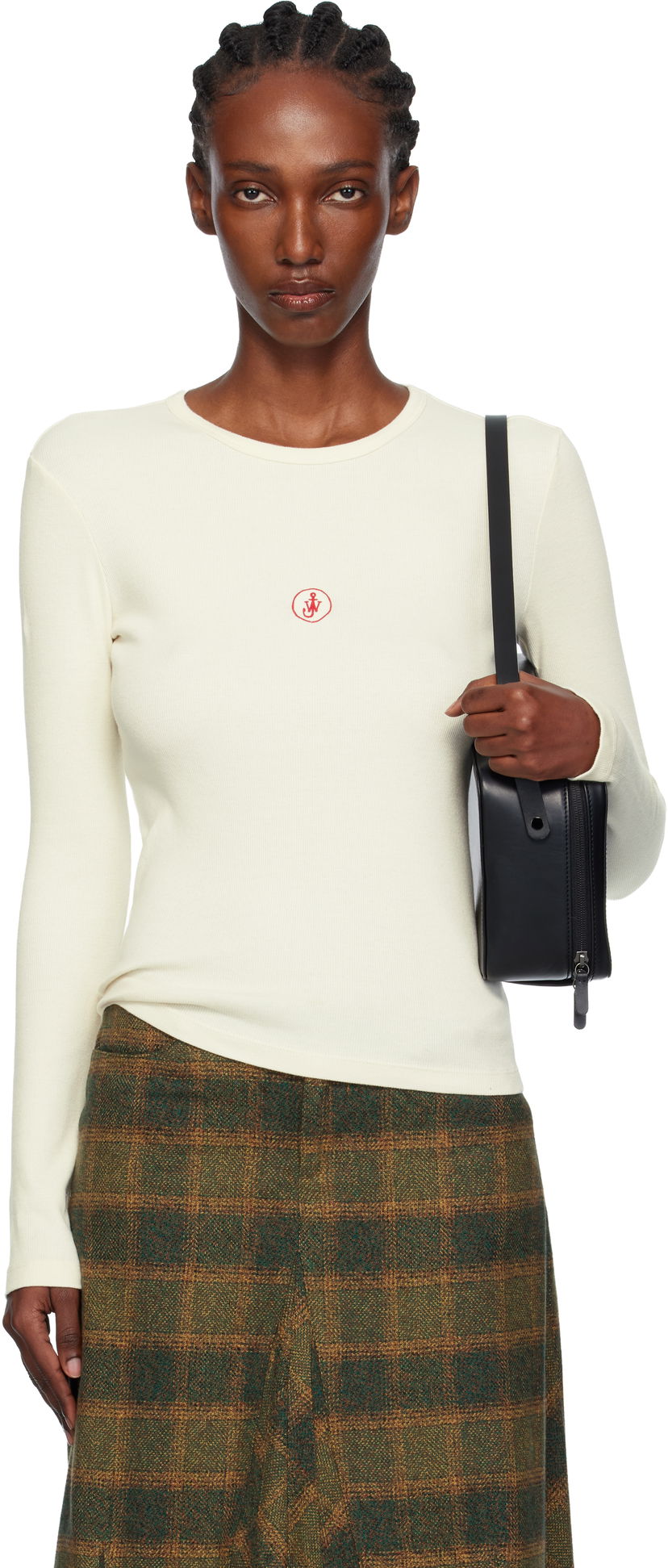 T-paita JW Anderson Anchor Embroidery Long-sleeve Ribbed Underpinning T-shirt Valkoinen | JO0276-PG1846