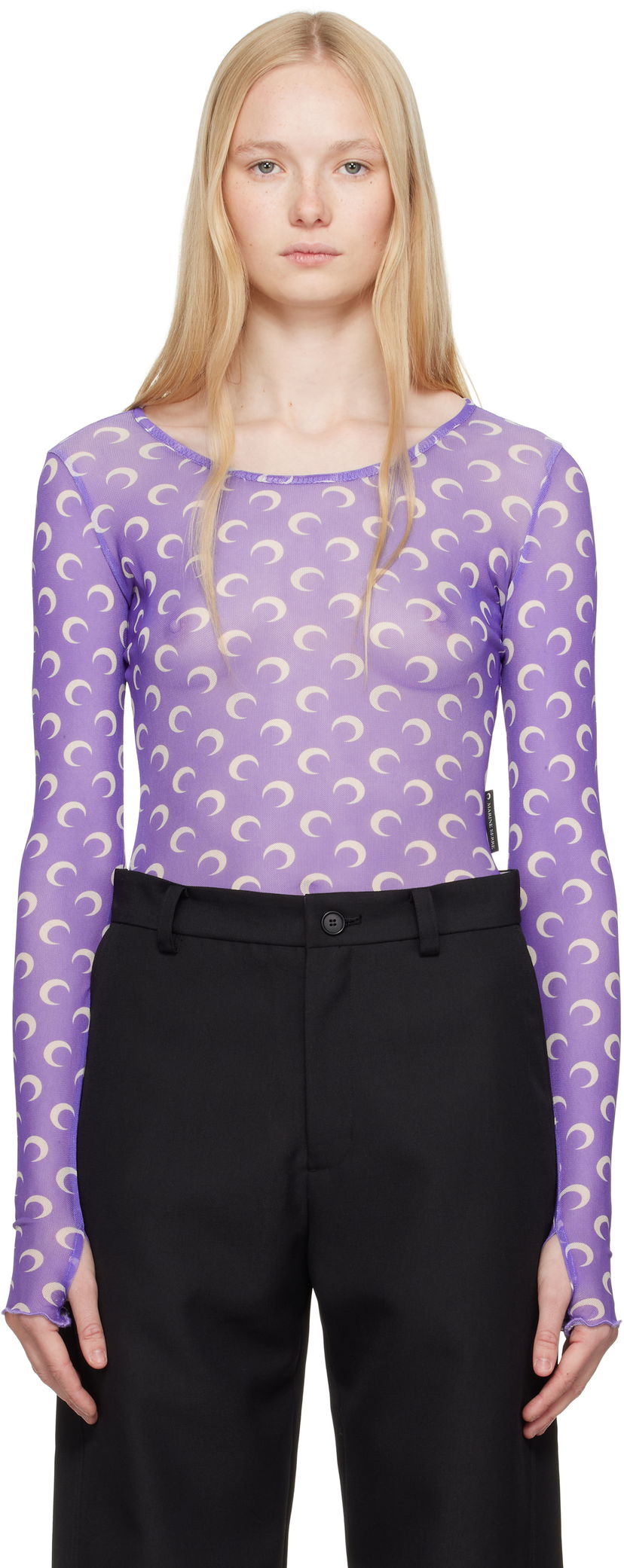 T-paita Marine Serre Marine Serre Moon Mesh Second Skin T-Shirt Violetti | WTS012A CJER0054