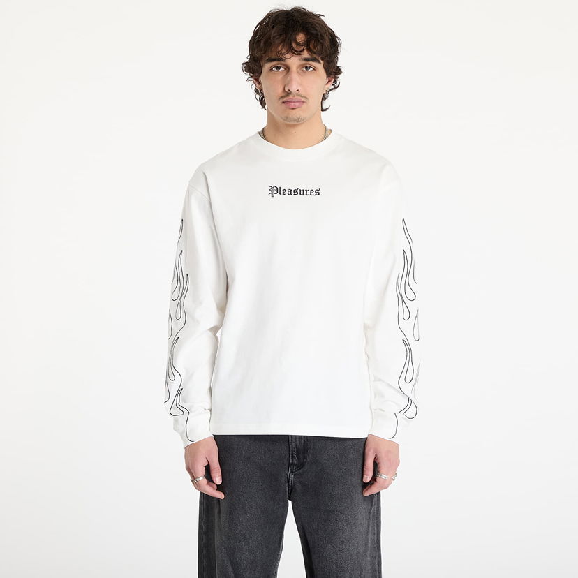 T-paita Pleasures Heavyweight Fiery Longsleeve Valkoinen | P24W027 WHITE