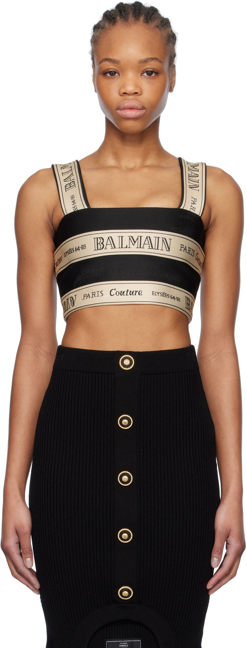 Hame Balmain Balmain Ribbon Jacquard Crop Top Musta | EF1AA370JJ95