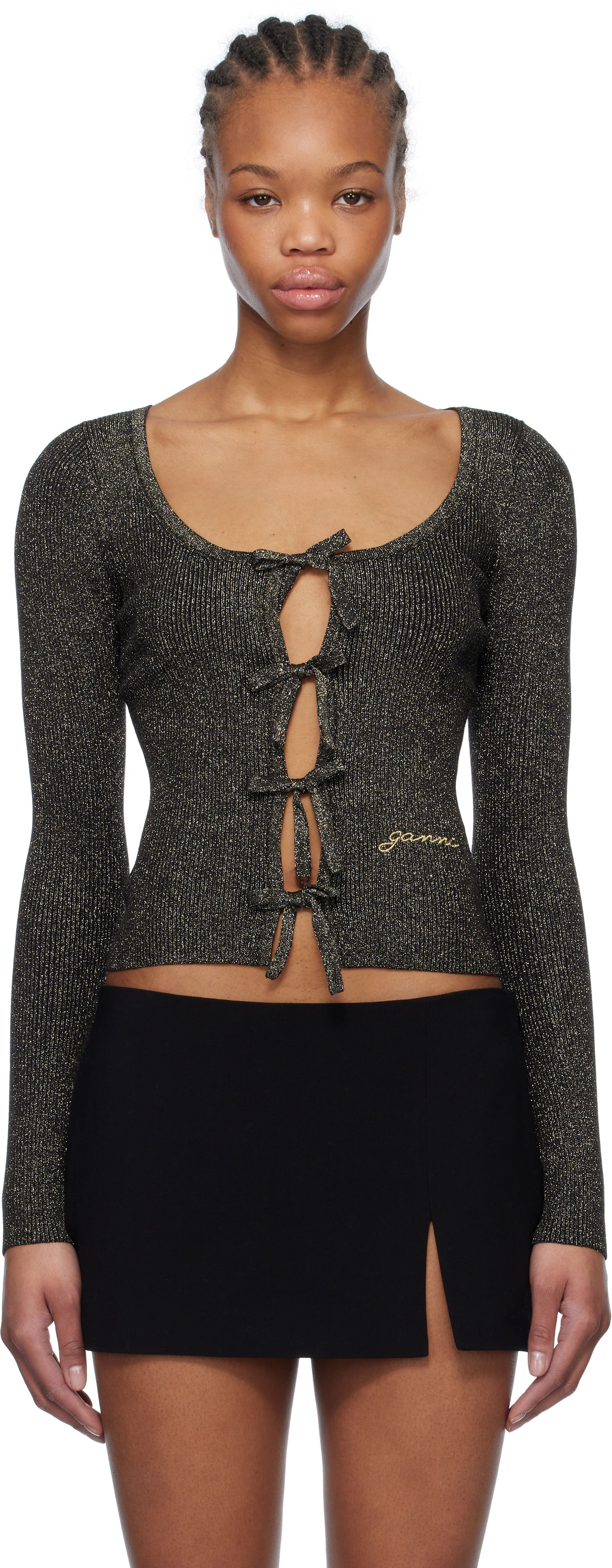 Villapaita GANNI GANNI Sparkle Tie String Cardigan Musta | K2358, 0