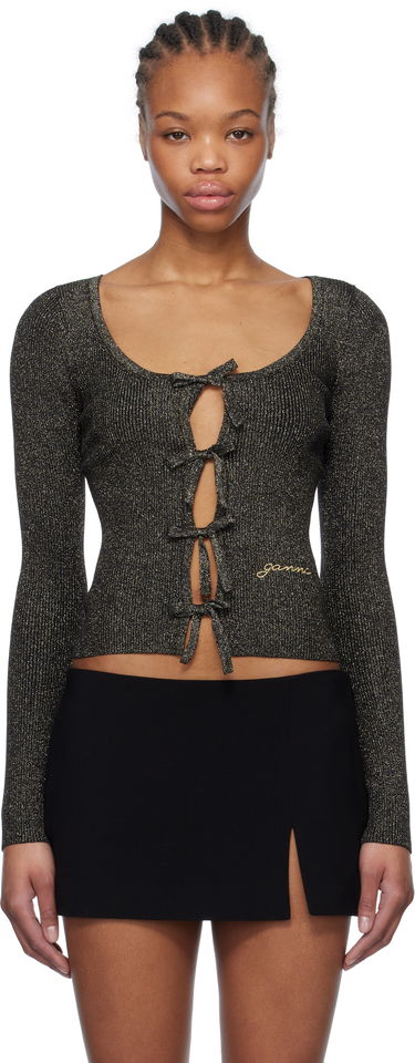 Villapaita GANNI GANNI Sparkle Tie String Cardigan Musta | K2358, 0