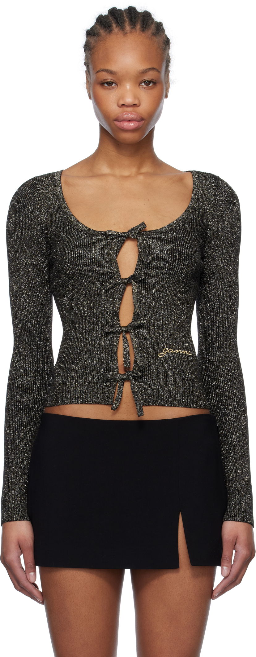 Villapaita GANNI GANNI Sparkle Tie String Cardigan Musta | K2358