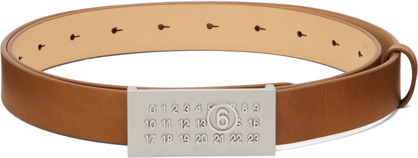 Vyöt Maison Margiela MM6 Maison Margiela Numeric Leather Belt Ruskea | SA6TP0010P8328