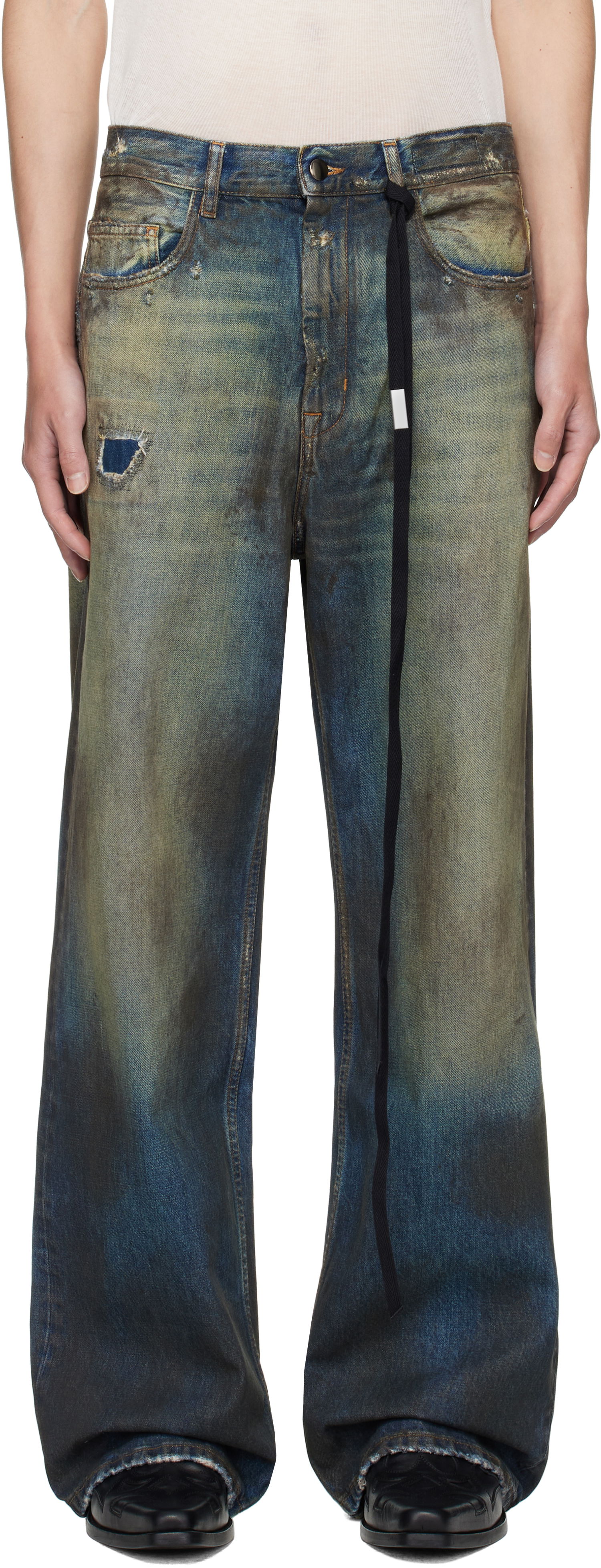 Jeans Ann Demeulemeester Ann Demeulemeester Dirtied Bootcut Jeans Sininen | B0013616-FA671-053, 0