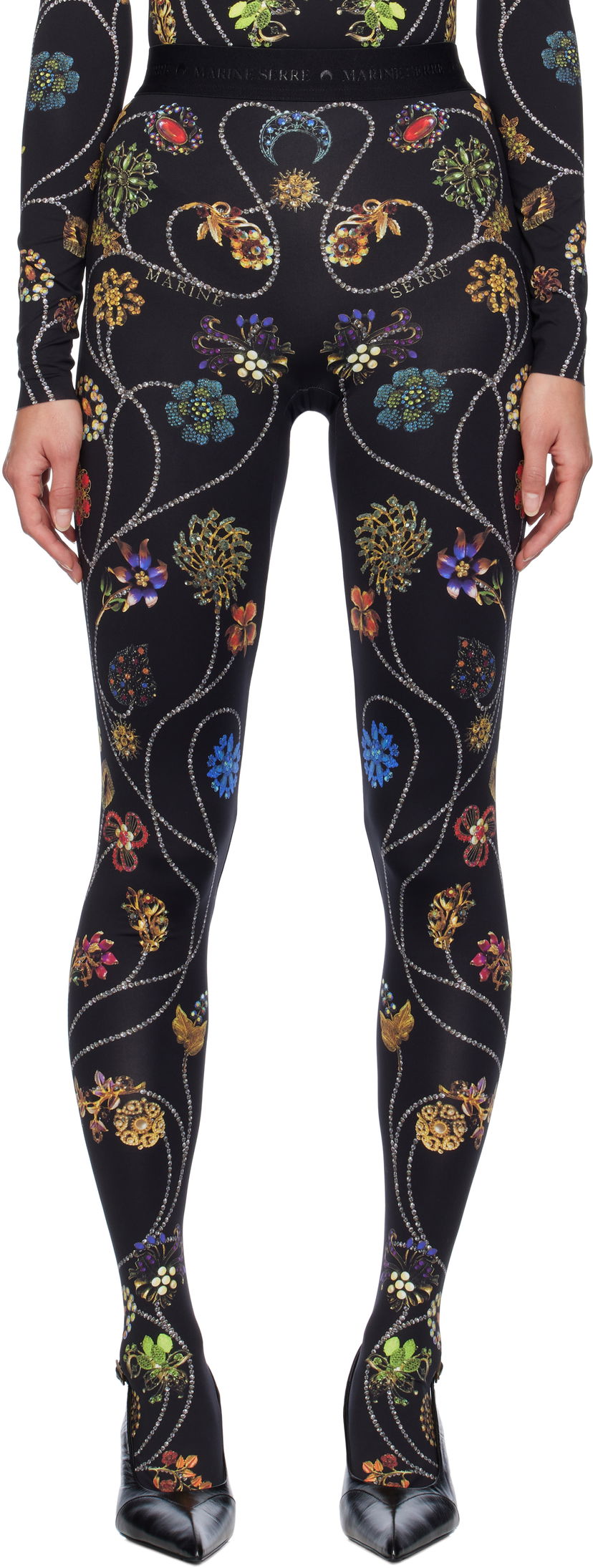 Leggingsit Marine Serre Floral Jewelry Printed Leggings Musta | WPA043A
