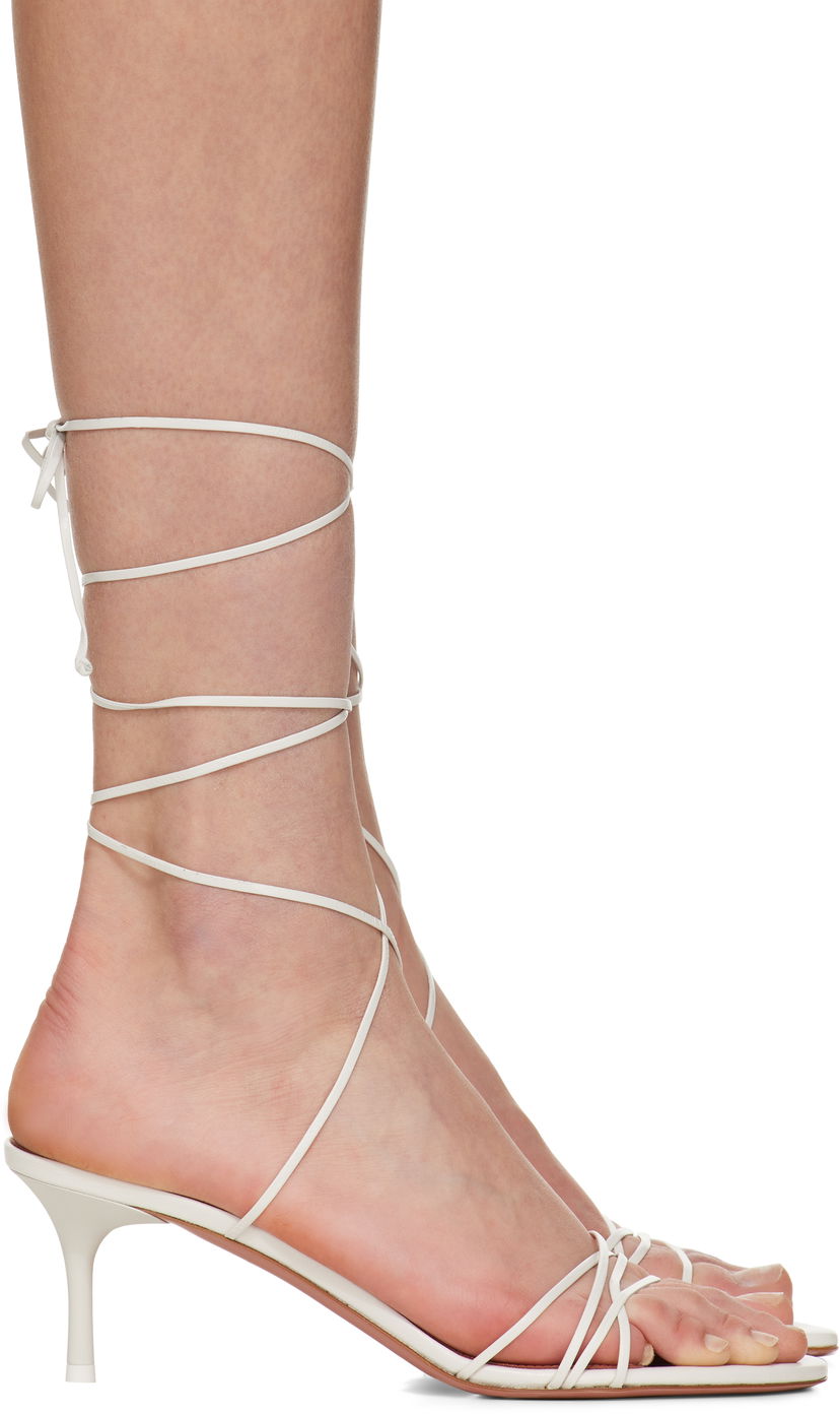 Asusteet Amina Muaddi Amina Muaddi Lori Lace Up Heeled Sandals Valkoinen | LORI LACE UP 60