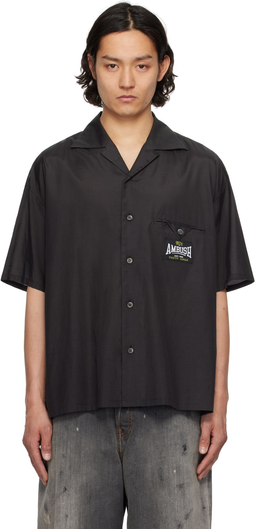 Paita Ambush AMBUSH Satin Short Sleeve Shirt Musta | 12115311